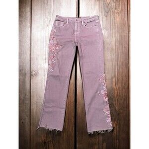 Driftwood 27 Colette Pink Blossom Embroidered Denim Jeans Frayed Hem Sundance